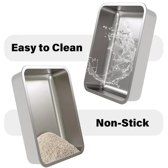 Alt view image 4 of 7 - Stainless Steel Litter Box,Metal Cat Litter Box for Kitten | 17.7" L x 13.77" W x 4" H Metal Litterbox for Elderly Cats,Non Stick, No Smell, Easy Entry,Easy to Clean