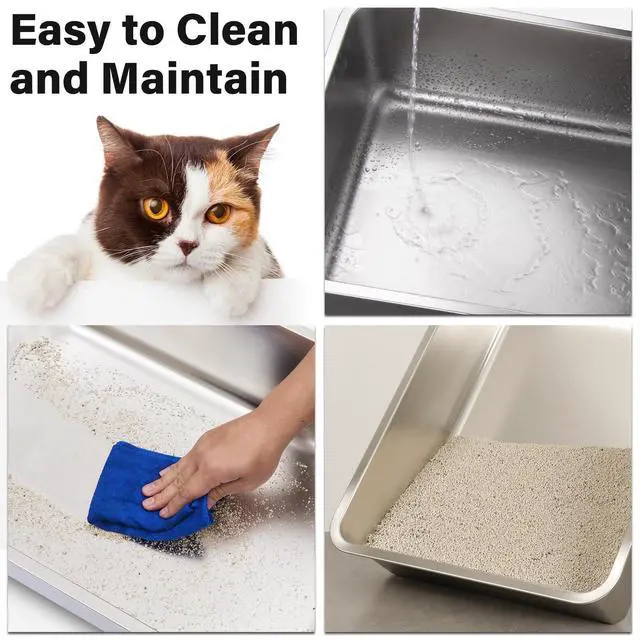 Alt view image 6 of 7 - Stainless Steel Litter Box,Metal Cat Litter Box for Kitten | 17.7" L x 13.77" W x 4" H Metal Litterbox for Elderly Cats,Non Stick, No Smell, Easy Entry,Easy to Clean