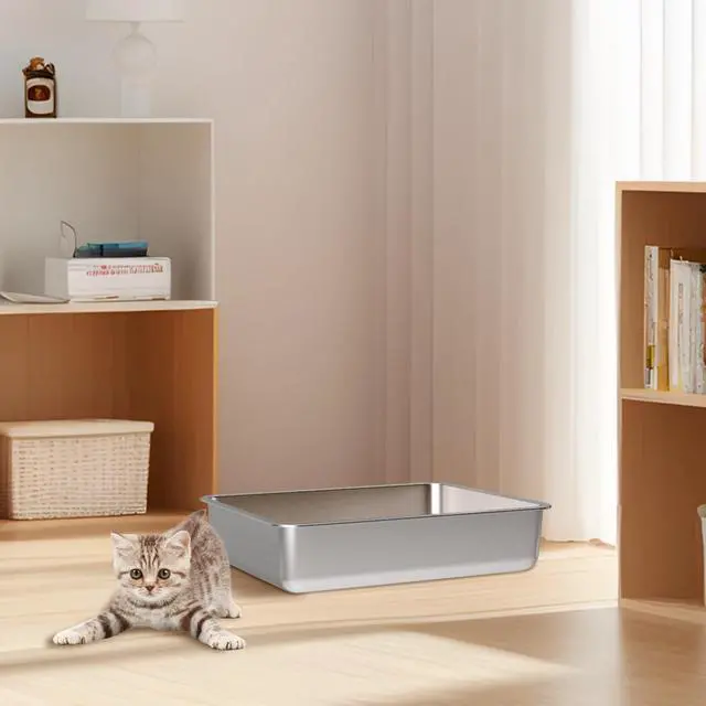 Alt view image 7 of 7 - Stainless Steel Litter Box,Metal Cat Litter Box for Kitten | 17.7" L x 13.77" W x 4" H Metal Litterbox for Elderly Cats,Non Stick, No Smell, Easy Entry,Easy to Clean