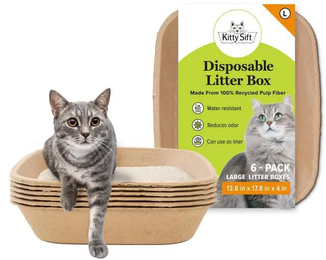 Main image of Disposable Cat Litter Box Large, 6 Count, Durable Portable for Travel and Home, Eco-Friendly Disposable Litter Box Controls Odor
