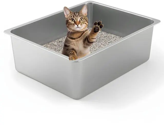 Main image of Large High Sided Stainless Steel Cat Litter Box, Non-Stick | Solid Metal Box, Odor Free, Non Stick, Rust Proof, Easy to Clean, Ideal for Cats, Kitten, Kitty & Rabbits, Indoor Use