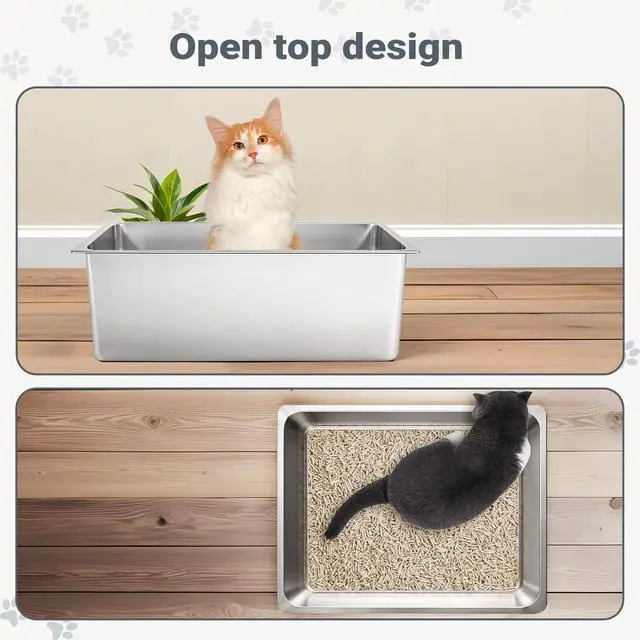 Alt view image 5 of 7 - Large High Sided Stainless Steel Cat Litter Box, Non-Stick | Solid Metal Box, Odor Free, Non Stick, Rust Proof, Easy to Clean, Ideal for Cats, Kitten, Kitty & Rabbits, Indoor Use