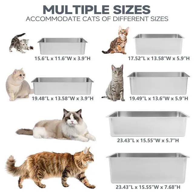Alt view image 7 of 7 - Large High Sided Stainless Steel Cat Litter Box, Non-Stick | Solid Metal Box, Odor Free, Non Stick, Rust Proof, Easy to Clean, Ideal for Cats, Kitten, Kitty & Rabbits, Indoor Use