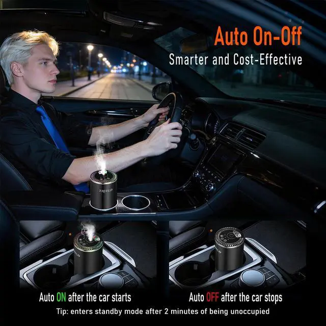 Alt view image 2 of 7 - Smart Car Air Freshener, Car Air Freshener Diffuser with Three Color Starry Sky Projection, Auto On/Off Aroma Diffuser, 3 Adjustable Mist Modes Rechargeable Aromatizante para Carro, Cologne
