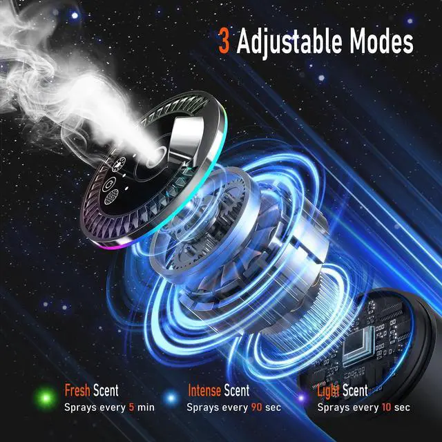 Alt view image 3 of 7 - Smart Car Air Freshener, Car Air Freshener Diffuser with Three Color Starry Sky Projection, Auto On/Off Aroma Diffuser, 3 Adjustable Mist Modes Rechargeable Aromatizante para Carro, Cologne