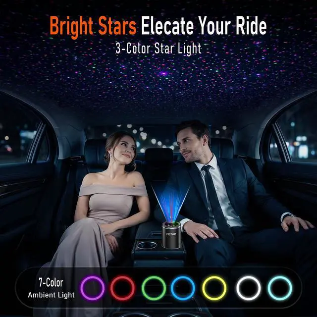 Alt view image 5 of 7 - Smart Car Air Freshener, Car Air Freshener Diffuser with Three Color Starry Sky Projection, Auto On/Off Aroma Diffuser, 3 Adjustable Mist Modes Rechargeable Aromatizante para Carro, Cologne