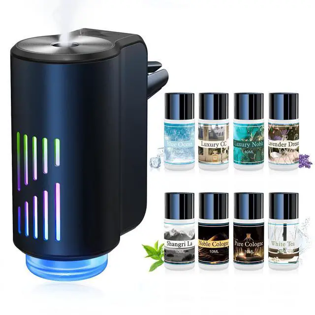 Main image of Car Air Freshener Diffuser, Smart Car Air Freshener with Three Adjustable Light Modes, Rechargeable Aromatizante Para Carro with 8pcs Essential Oil,Long Lasting, Black