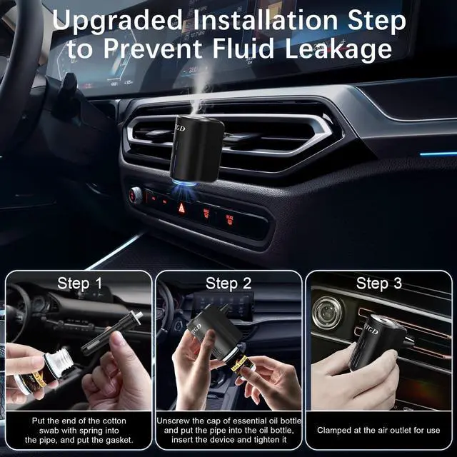 Alt view image 3 of 7 - Car Air Freshener Diffuser, Smart Car Air Freshener with Three Adjustable Light Modes, Rechargeable Aromatizante Para Carro with 8pcs Essential Oil,Long Lasting, Black
