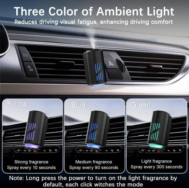 Alt view image 2 of 7 - Car Air Freshener Diffuser, Smart Car Air Freshener with Three Adjustable Light Modes, Rechargeable Aromatizante Para Carro with 8pcs Essential Oil,Long Lasting, Black