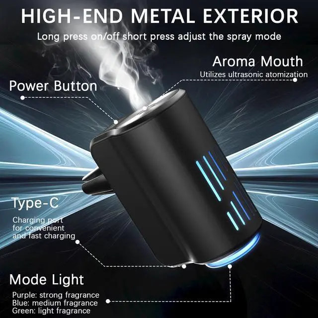 Alt view image 6 of 7 - Car Air Freshener Diffuser, Smart Car Air Freshener with Three Adjustable Light Modes, Rechargeable Aromatizante Para Carro with 8pcs Essential Oil,Long Lasting, Black