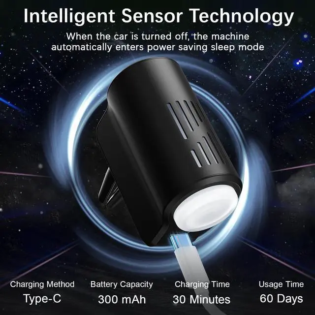 Alt view image 5 of 7 - Car Air Freshener Diffuser, Smart Car Air Freshener with Three Adjustable Light Modes, Rechargeable Aromatizante Para Carro with 8pcs Essential Oil,Long Lasting, Black