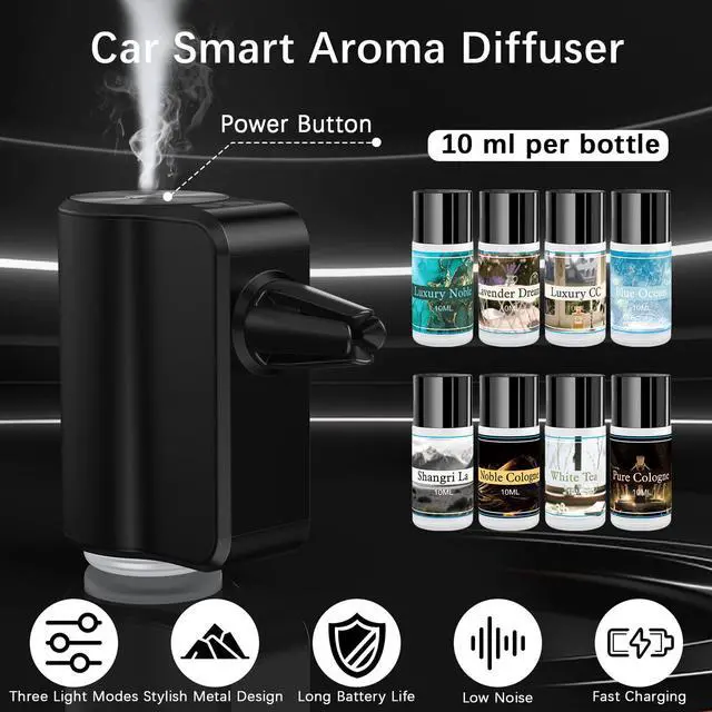 Alt view image 7 of 7 - Car Air Freshener Diffuser, Smart Car Air Freshener with Three Adjustable Light Modes, Rechargeable Aromatizante Para Carro with 8pcs Essential Oil,Long Lasting, Black