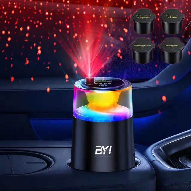 Main image of Smart Car Air Freshener with RGB Ambient Light, Galaxy Cloud Mist, Auto On/Off, Built-in Battery, Car Aroma Diffuser, Home, Office (4 Essential Oil Box), Long-Lasting Scent