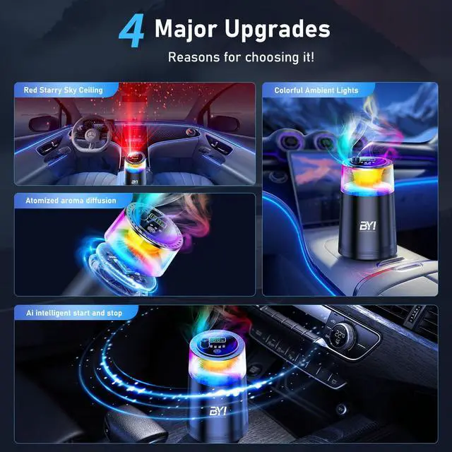 Alt view image 2 of 7 - Smart Car Air Freshener with RGB Ambient Light, Galaxy Cloud Mist, Auto On/Off, Built-in Battery, Car Aroma Diffuser, Home, Office (4 Essential Oil Box), Long-Lasting Scent