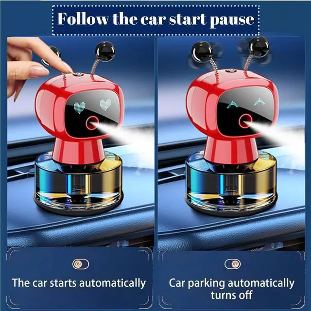 Alt view image 5 of 7 - Robot Intelligent Aromatherapy Machine, Smart Cute Robot Car Air Freshener - Fine Spray/Fillable/Four-Gear Adjustment/Vibration Sensing/On-Off/Large Capacity Long-Lasting Fragrance/Red-V2(Hilton)