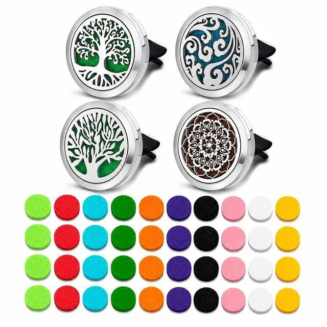 Main image of 4 Pack Car Vent Essential Oil Diffuser Clips, Silver Tree of Life Air Freshener Vent Clips with 40 Colorful Felt Pads, Reusable Metal Car Aroma Diffuser for Essential Oils, Perfume