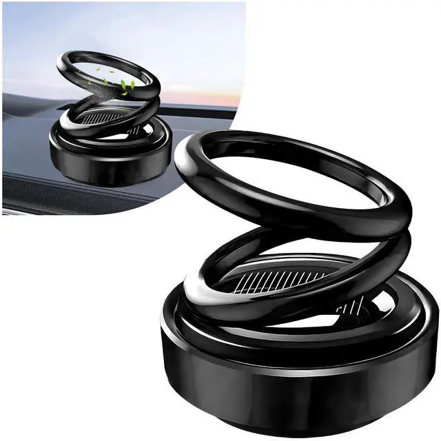 Main image of Solar Rotating Car Air Freshener, Solar Energy Refillable Car Dashboard Aromatherapy Ornament, Double Ring Fragrance Diffuser Decorative Accessories for Vehicle Home Office (Black)
