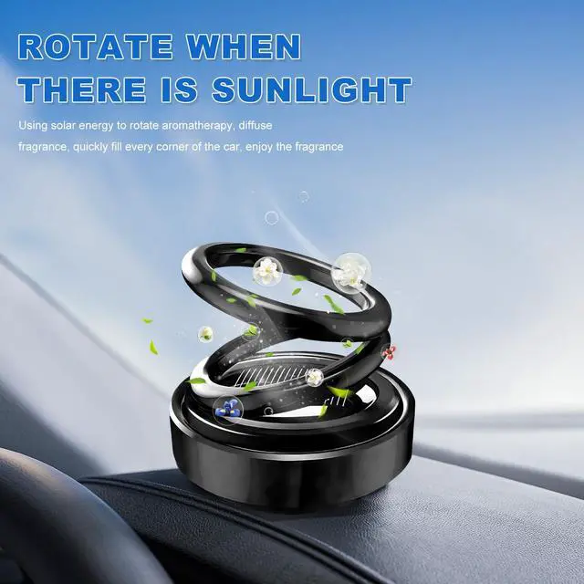 Alt view image 4 of 6 - Solar Rotating Car Air Freshener, Solar Energy Refillable Car Dashboard Aromatherapy Ornament, Double Ring Fragrance Diffuser Decorative Accessories for Vehicle Home Office (Black)