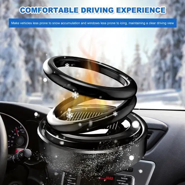 Alt view image 5 of 6 - Solar Rotating Car Air Freshener, Solar Energy Refillable Car Dashboard Aromatherapy Ornament, Double Ring Fragrance Diffuser Decorative Accessories for Vehicle Home Office (Black)