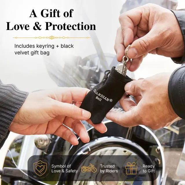 Alt view image 2 of 7 - Howling Wolf Good Luck Bell w/Keyring & Black Velvet Gift Bag | Motorcycle Bell | Lead-Free Pewter | Good Luck Gift to Friends & Family | Bike Bell | Gift Accessory | Made in USA