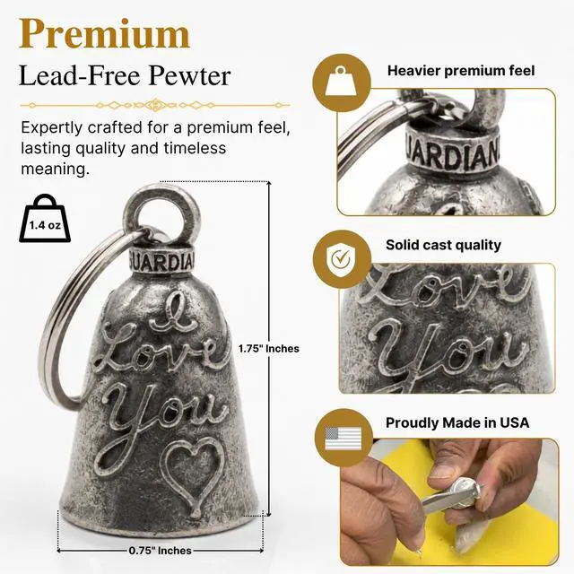 Alt view image 4 of 7 - Howling Wolf Good Luck Bell w/Keyring & Black Velvet Gift Bag | Motorcycle Bell | Lead-Free Pewter | Good Luck Gift to Friends & Family | Bike Bell | Gift Accessory | Made in USA