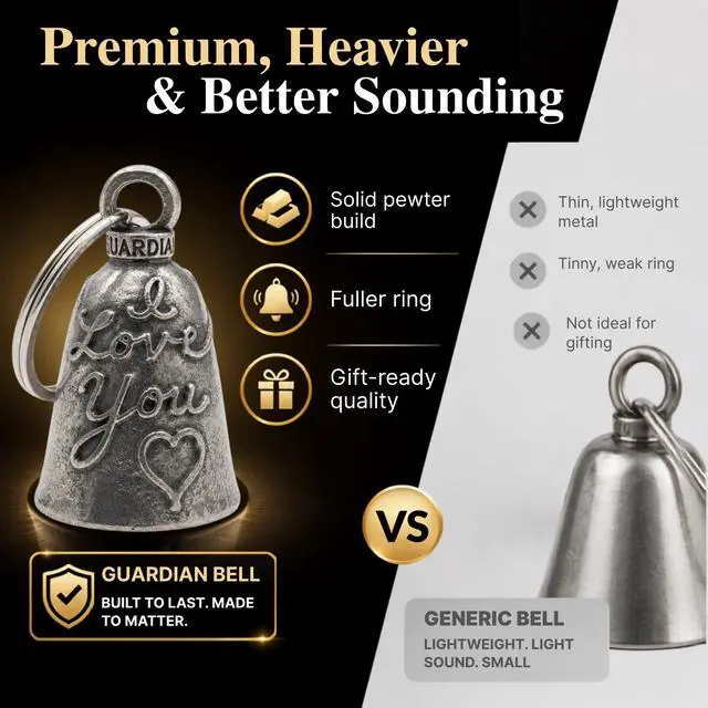 Alt view image 5 of 7 - Howling Wolf Good Luck Bell w/Keyring & Black Velvet Gift Bag | Motorcycle Bell | Lead-Free Pewter | Good Luck Gift to Friends & Family | Bike Bell | Gift Accessory | Made in USA