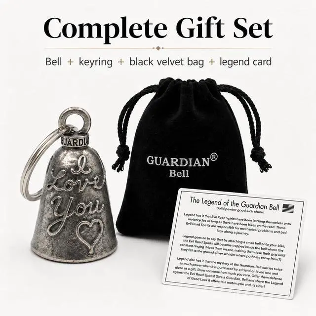 Alt view image 6 of 7 - Howling Wolf Good Luck Bell w/Keyring & Black Velvet Gift Bag | Motorcycle Bell | Lead-Free Pewter | Good Luck Gift to Friends & Family | Bike Bell | Gift Accessory | Made in USA