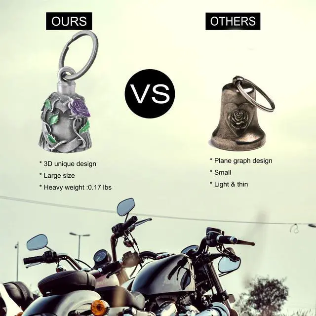 Alt view image 3 of 6 - Motorcycle bells for bikers,Heart rose rider bells key chain angel bell with hanger
