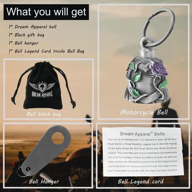 Alt view image 5 of 6 - Motorcycle bells for bikers,Heart rose rider bells key chain angel bell with hanger