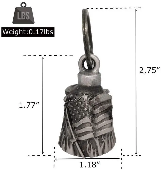 Alt view image 2 of 6 - Motorcycle us flag rider bell for bikers,heavy spirit bells accessory and key chain for luck (DBL4-L US flag)