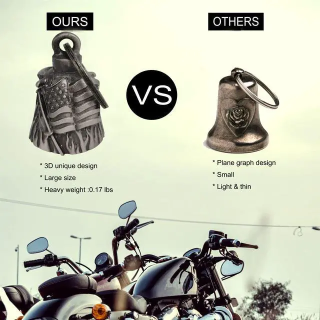 Alt view image 3 of 6 - Motorcycle us flag rider bell for bikers,heavy spirit bells accessory and key chain for luck (DBL4-L US flag)