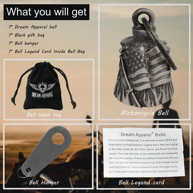 Alt view image 5 of 6 - Motorcycle us flag rider bell for bikers,heavy spirit bells accessory and key chain for luck (DBL4-L US flag)