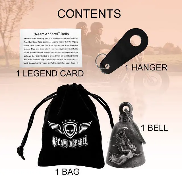 Alt view image 3 of 5 - Colorful Motorcycle Bell with Hanger for Biker, Good Luck Biker Bells & Motorcycle Accessories, Key Chain for Luck