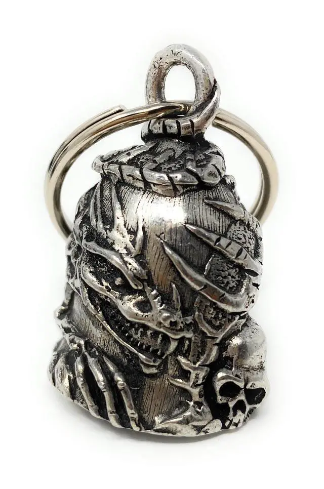 Alt view image 4 of 7 - Skull Dragon Bell - Biker Bell Accessory or Key Chain for Good Luck on the Road