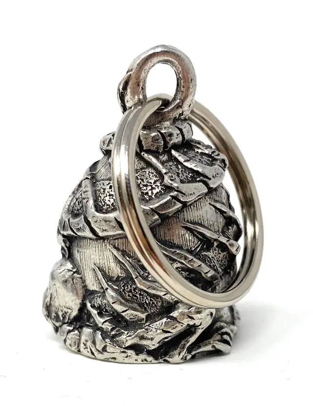 Alt view image 5 of 7 - Skull Dragon Bell - Biker Bell Accessory or Key Chain for Good Luck on the Road