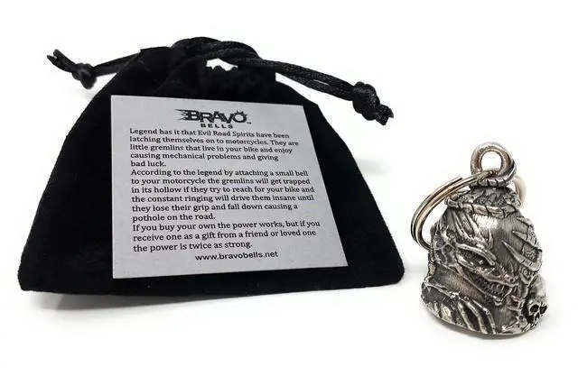 Alt view image 3 of 7 - Skull Dragon Bell - Biker Bell Accessory or Key Chain for Good Luck on the Road