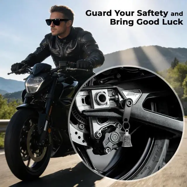 Alt view image 4 of 6 - St. Michael Motorcycle Bell Guardian Angel Gremlin Biker Bells for Luck with Motorcycle Bell Hanger, 2 Key Chain Ring Accessories, Velvet Pouch
