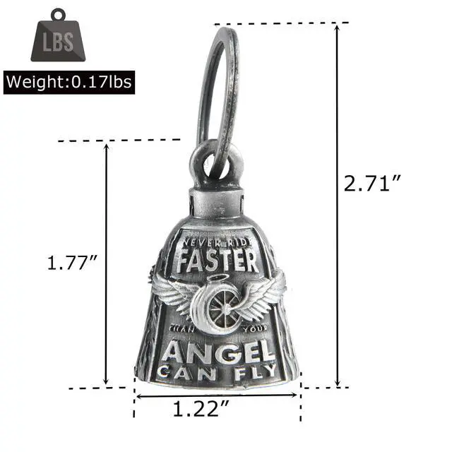 Alt view image 2 of 7 - Motorcycle Bells for Bikers Guardian Angel Gremlin Motorcycle Bells for Motorcycle Rider Key Chain for Luck (Never Rider Faster Than Your Angel Can)