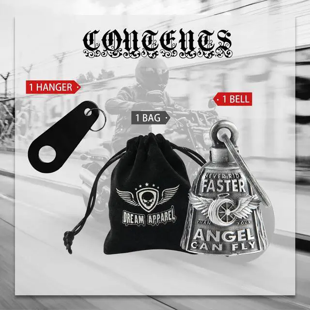 Alt view image 3 of 7 - Motorcycle Bells for Bikers Guardian Angel Gremlin Motorcycle Bells for Motorcycle Rider Key Chain for Luck (Never Rider Faster Than Your Angel Can)