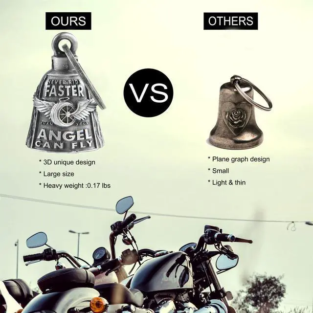 Alt view image 5 of 7 - Motorcycle Bells for Bikers Guardian Angel Gremlin Motorcycle Bells for Motorcycle Rider Key Chain for Luck (Never Rider Faster Than Your Angel Can)