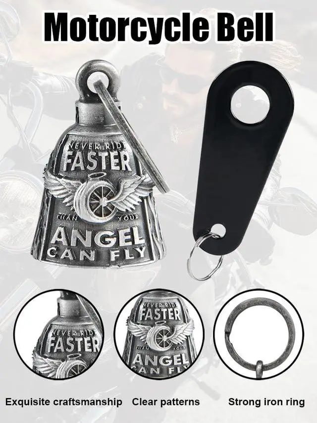 Alt view image 6 of 7 - Motorcycle Bells for Bikers Guardian Angel Gremlin Motorcycle Bells for Motorcycle Rider Key Chain for Luck (Never Rider Faster Than Your Angel Can)