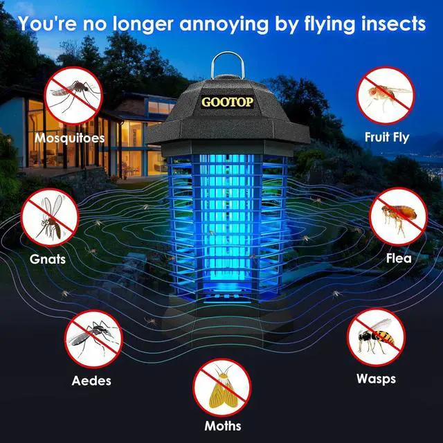 Alt view image 2 of 7 - Bug Zapper Outdoor, Mosquito Zapper, 4200V 3 Prong Plug in Electric Fly Zapper, Mosquito Killer, Fly Traps, Flying Insects Zapper Indoor Outdoor, ABS Plastic Outer (Black)