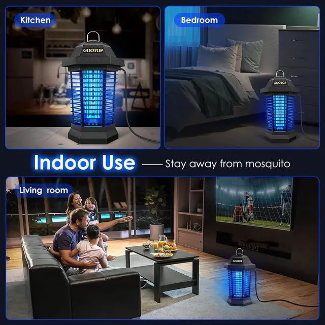 Alt view image 6 of 7 - Bug Zapper Outdoor, Mosquito Zapper, 4200V 3 Prong Plug in Electric Fly Zapper, Mosquito Killer, Fly Traps, Flying Insects Zapper Indoor Outdoor, ABS Plastic Outer (Black)