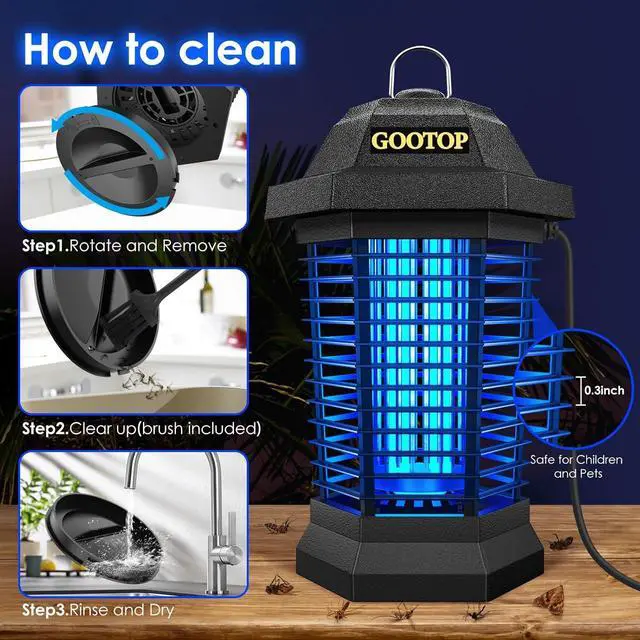 Alt view image 7 of 7 - Bug Zapper Outdoor, Mosquito Zapper, 4200V 3 Prong Plug in Electric Fly Zapper, Mosquito Killer, Fly Traps, Flying Insects Zapper Indoor Outdoor, ABS Plastic Outer (Black)