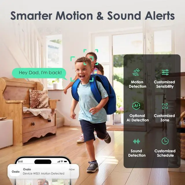 Alt view image 12 of 14 - Indoor Security Camera 2.4GHz, Baby Monitor, Pet Camera, Dog Cam, Night Vision, 2-Way Audio, Motion Detection, Works w/Alexa, Subscription Free Local Storage or Optional Cloud