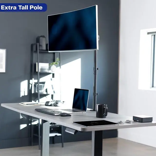 Alt view image 9 of 14 - Single Monitor Desk Mount, Extra Tall Fully Adjustable Stand for 1 LCD Screen up to 32 inches, Ultra Wide Screens up to 38 inches, 22 lbs Capacity, STAND-V001T