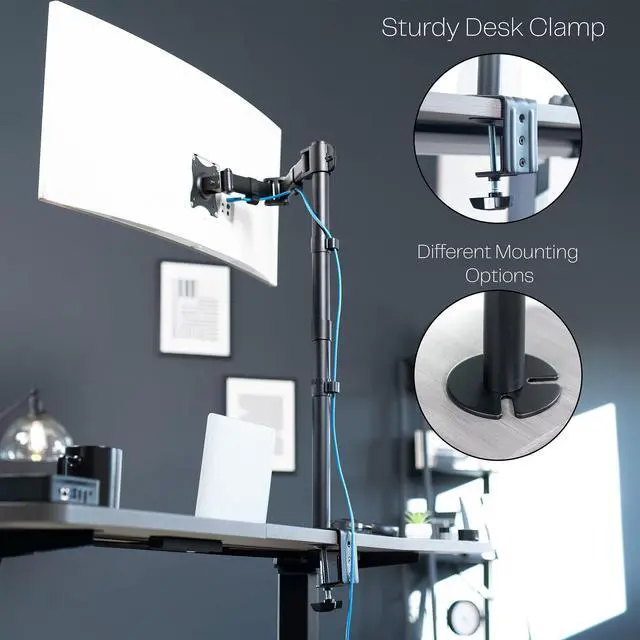 Alt view image 12 of 14 - Single Monitor Desk Mount, Extra Tall Fully Adjustable Stand for 1 LCD Screen up to 32 inches, Ultra Wide Screens up to 38 inches, 22 lbs Capacity, STAND-V001T