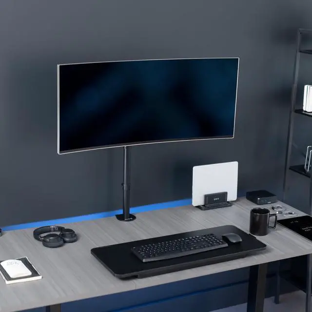Alt view image 13 of 14 - Single Monitor Desk Mount, Extra Tall Fully Adjustable Stand for 1 LCD Screen up to 32 inches, Ultra Wide Screens up to 38 inches, 22 lbs Capacity, STAND-V001T