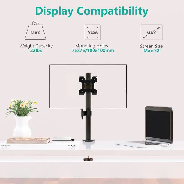Alt view image 11 of 14 - Single Monitor Mount, Monitors Desk Mount, Single Monitor Arm Holds Screen Up to 32inch, 22lbs, Fully Adjustable Mount Designed for Home Office Application(M001S), Black