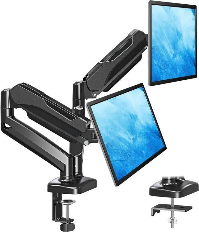 Alt view image 8 of 14 - Dual Monitor Stand for Desk, Monitor Arms for 2 Monitors 32 27 24 22 Inches, Height Adjustable Double Monitor Mount, VESA Mount with C-Clamp & Grommet Base, Holds 4.4-17.6lbs